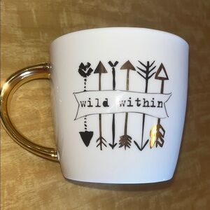 Slant Collection White Mug with Gold Handle and Black & Gold Design Wild Within